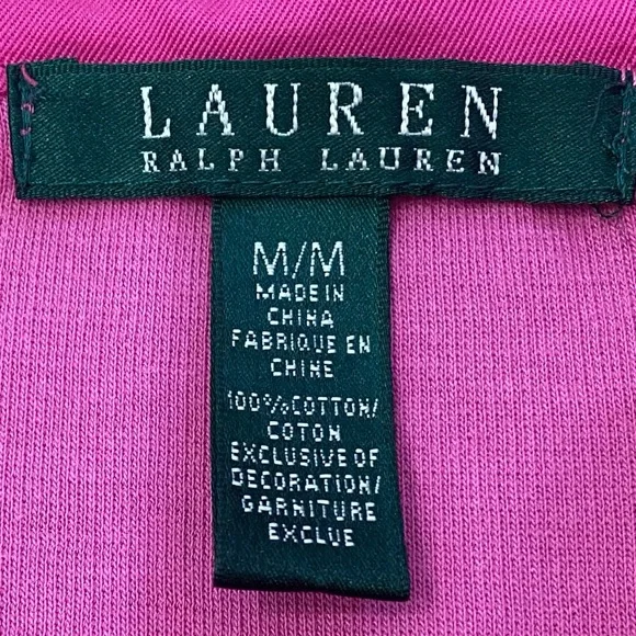Lauren Ralph Lauren Women’s Medium Hot Pink Snap Front Ribbed Cotton Pullover - Picture 7 of 16